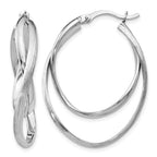 Sterling Silver RH-plated Polished and Textured Hoop Earrings