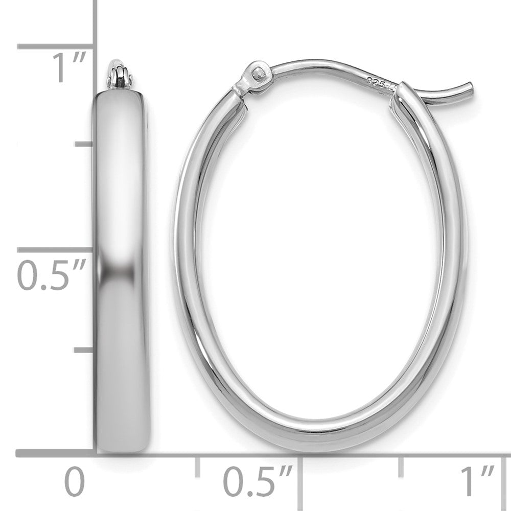 Sterling Silver RH-plated Polished Oval Hoop Earrings