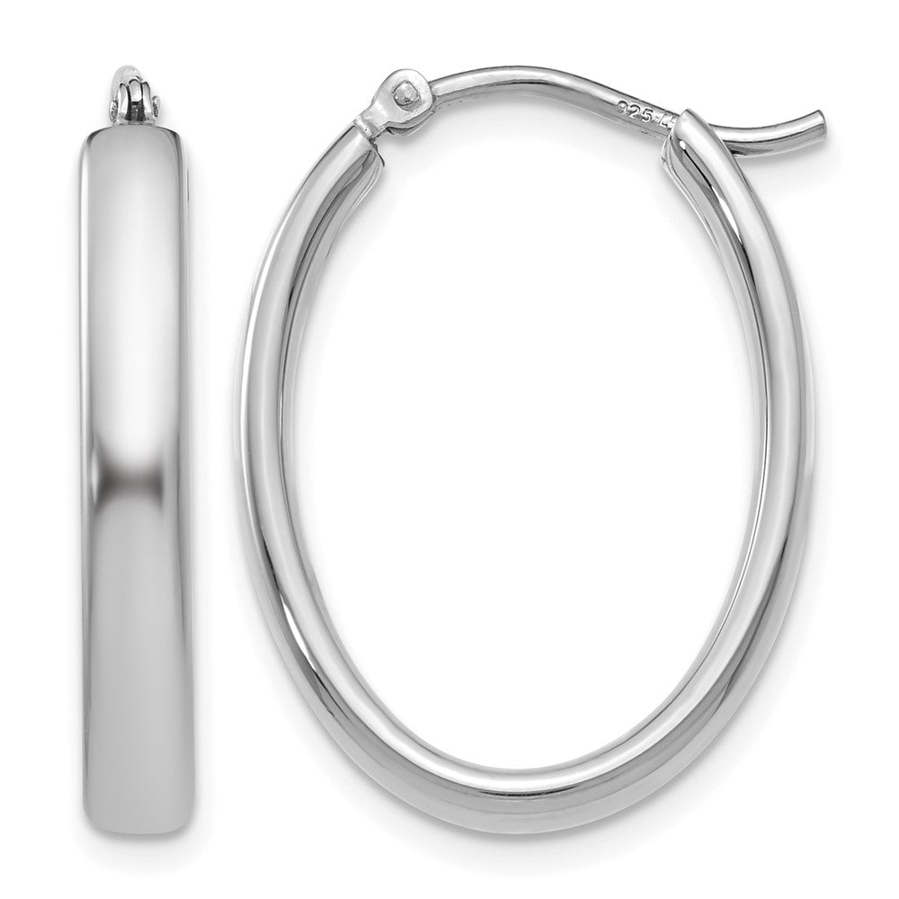Sterling Silver RH-plated Polished Oval Hoop Earrings
