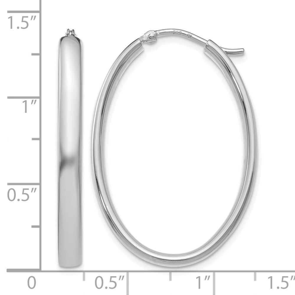 Sterling Silver RH-plated Polished Oval Hoop Earrings