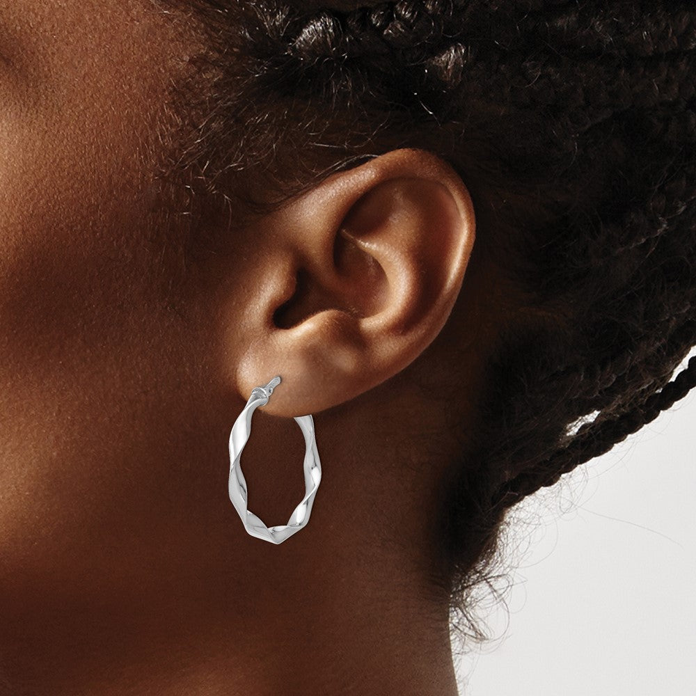 Sterling Silver RH-plated Polished Twisted Hoop Earrings