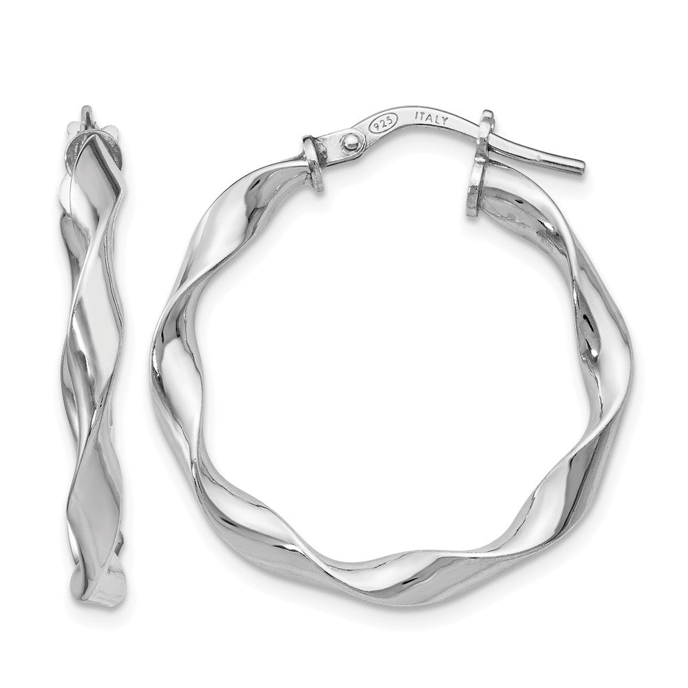 Sterling Silver RH-plated Polished Twisted Hoop Earrings