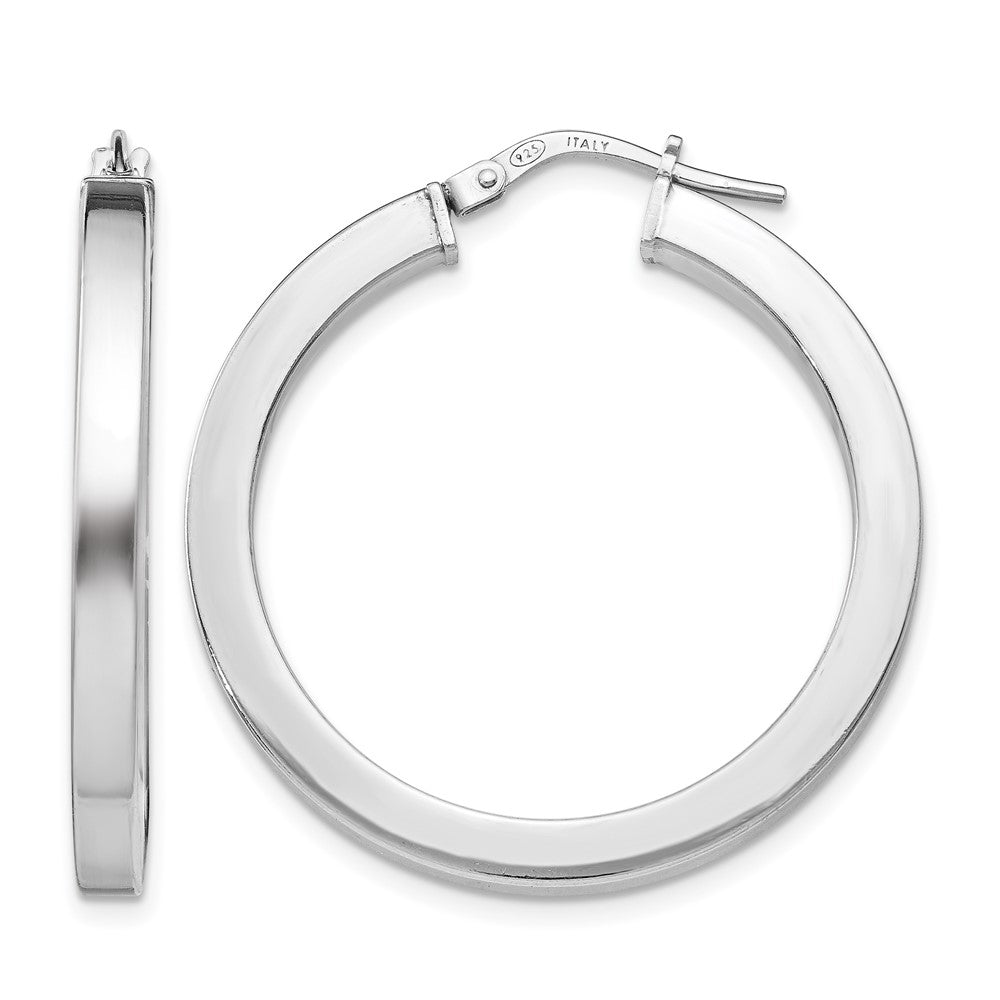 Sterling Silver RH-plated Polished Hoop Earrings