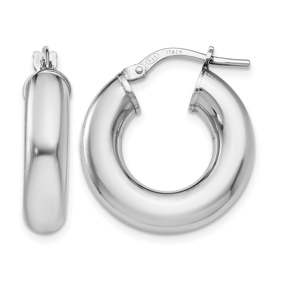 Sterling Silver RH-plated Polished Hoop Earrings
