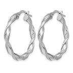 SS RH-plated Polished/Scratch-finish Twisted Hoop Earrings
