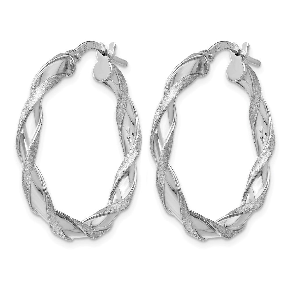 SS RH-plated Polished/Scratch-finish Twisted Hoop Earrings