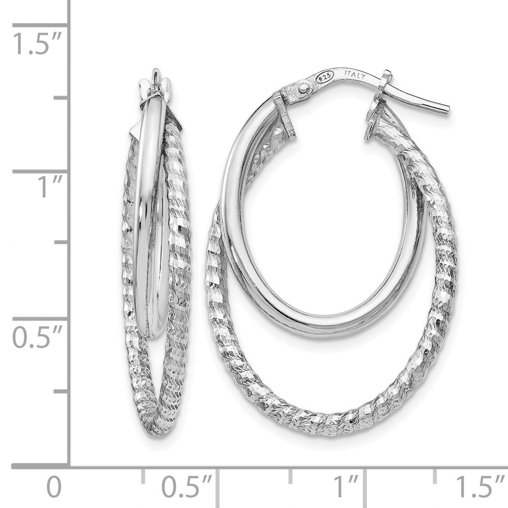Sterling Silver RH-plated Polished D/C Oval Hoop Earrings