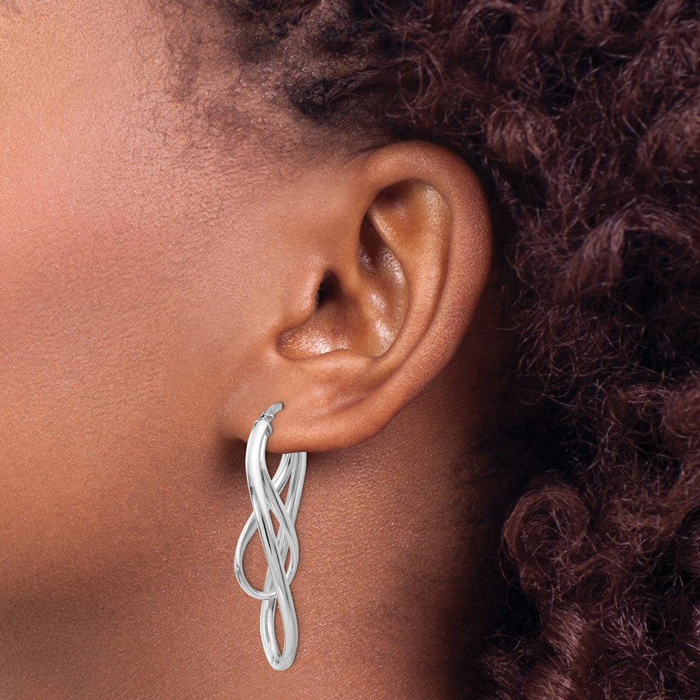 Sterling Silver RH-plated Polished Twisted Oval Hoop Earrings