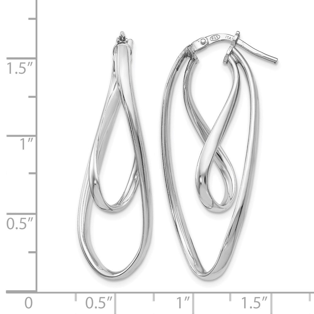 Sterling Silver RH-plated Polished Twisted Oval Hoop Earrings