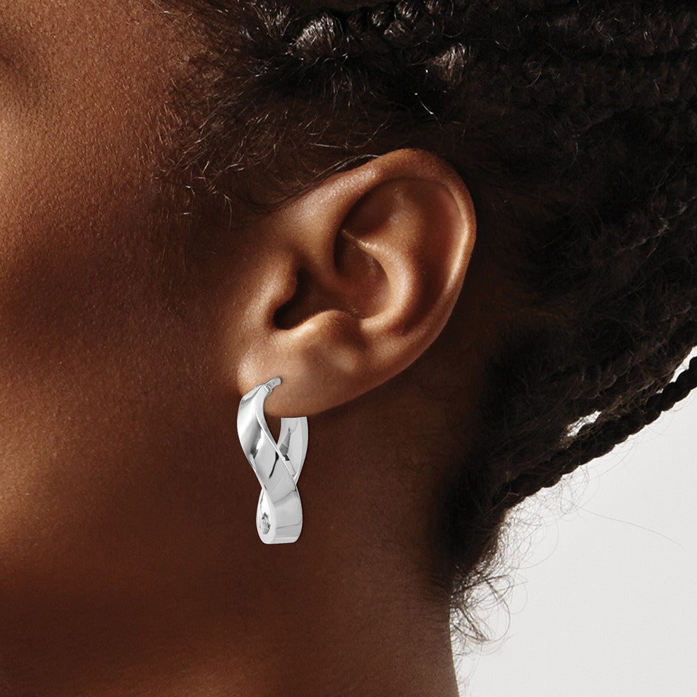 Sterling Silver RH-plated Polished Twisted Hoop Earrings