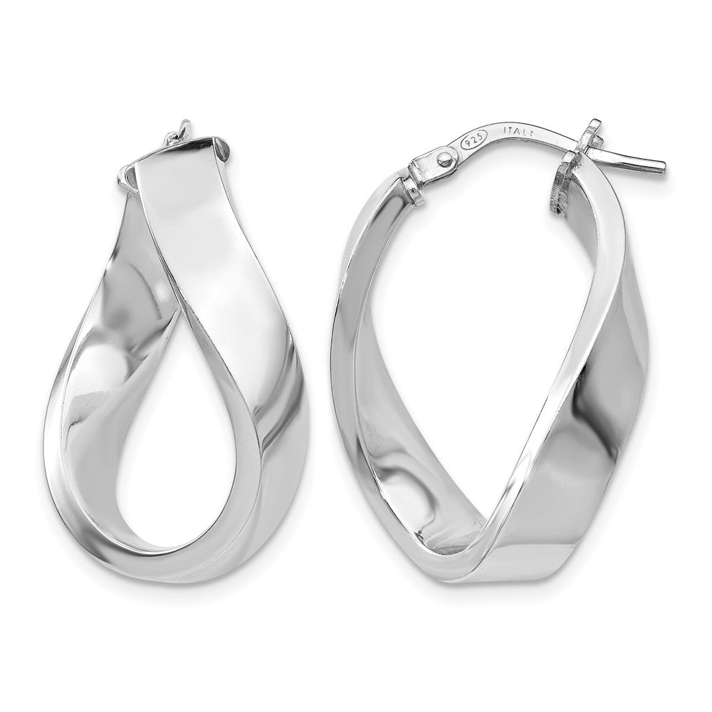Sterling Silver RH-plated Polished Twisted Hoop Earrings