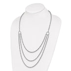 Sterling Silver Rhodium w/2 in ext. 3 Layer Fancy Necklace