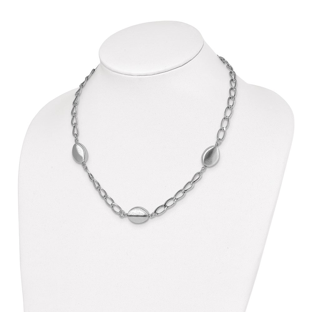 Sterling Silver Rhodium Brushed & Polished w/2 in ext. Necklace