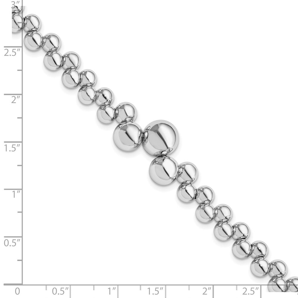 Sterling Silver RH-plated Polished Beaded w/1.5in ext. Bracelet