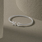 Sterling Silver Rhod-plat Polished CZ X & O Woven Flexible Cuff