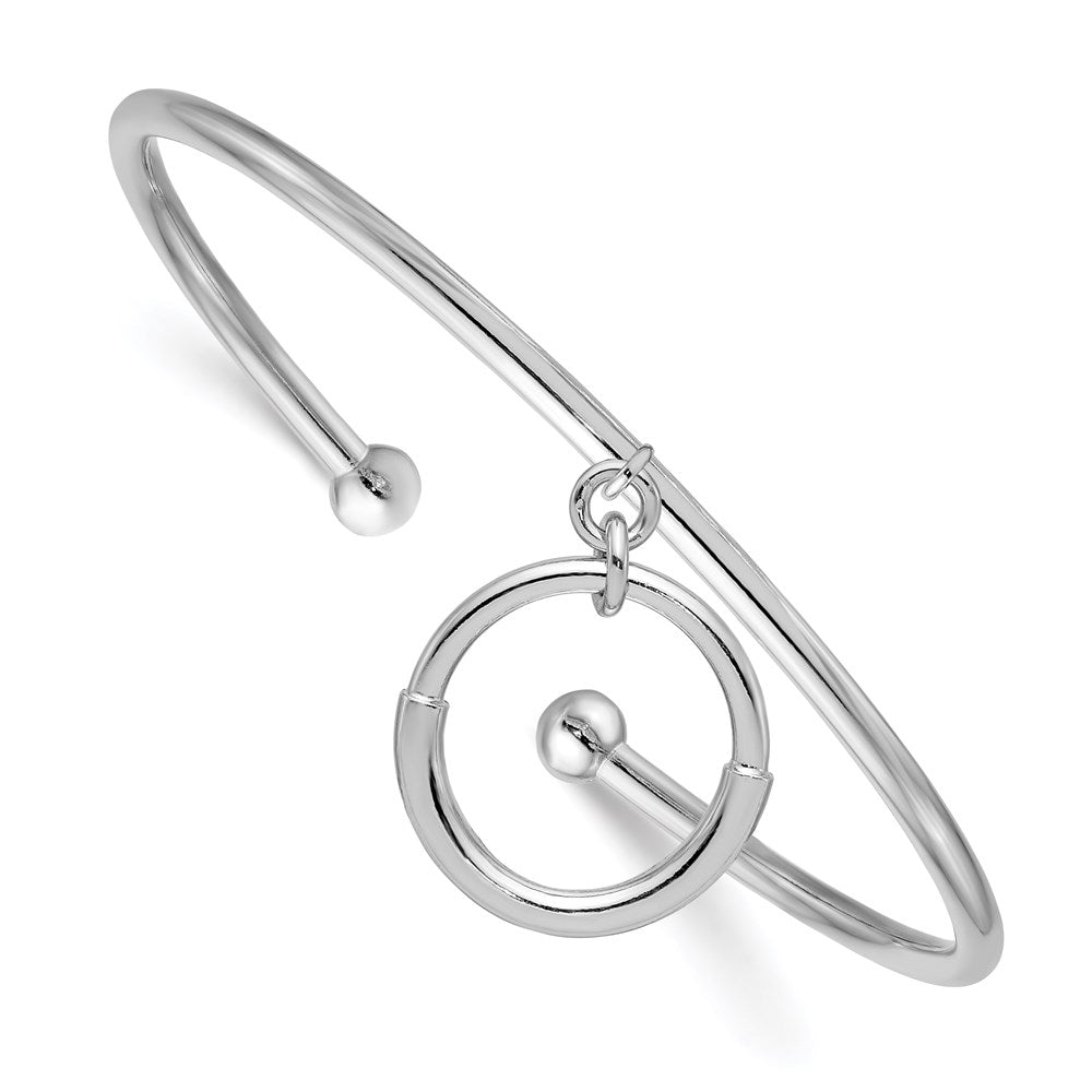Sterling Silver Rhod-plat Polished with Charm Cuff Bangle