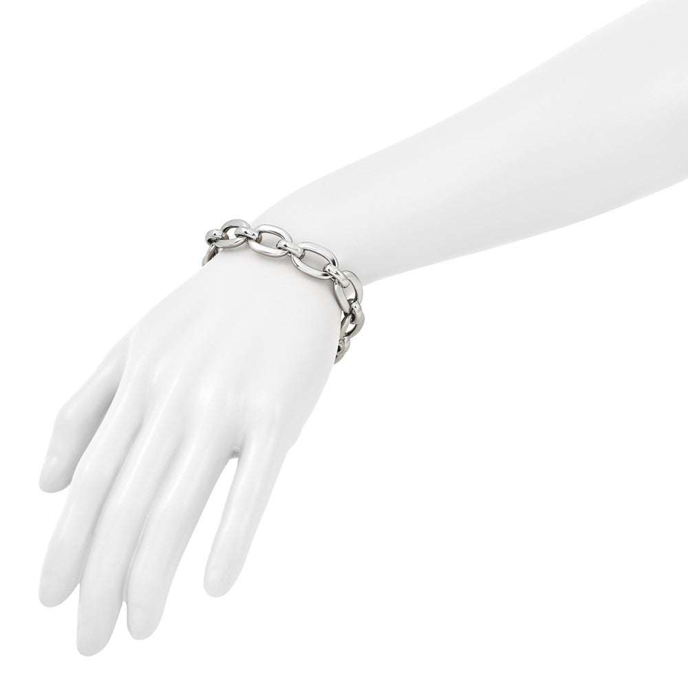 Sterling Silver Rhodium-plated Polished Fancy Link Bracelet