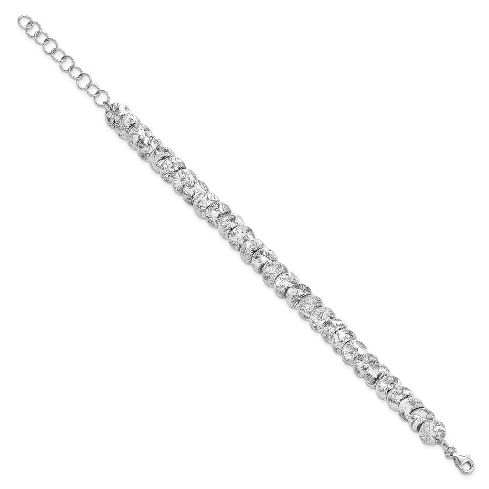 Sterling Silver Rhod-pt. Textured Reversible w/1.5 in ext. Bracele