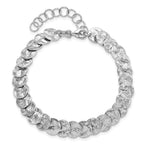 Sterling Silver Rhod-pt. Textured Reversible w/1.5 in ext. Bracele