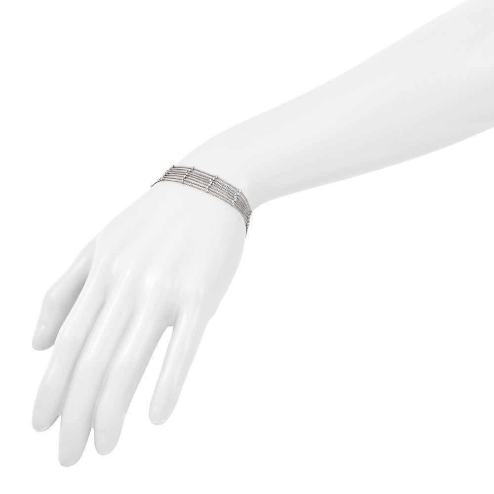 Sterling Silver RH-plated Seven Strand Beaded Bracelet