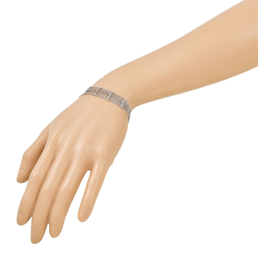 Sterling Silver RH-plated Seven Strand Beaded Bracelet