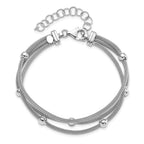 Sterling Silver RH-plt Polished w/2 in ext. Beaded Mesh Bracelet