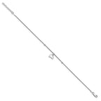 Sterling Silver Rhodium-plated Heart Dangle 9 inch Plus 1 inch Extender - Total 10 inch Anklet