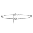 Sterling Silver Rhodium-plated Mirror Bead 9 inch Plus 1 inch Extender - Total 10 inch Anklet