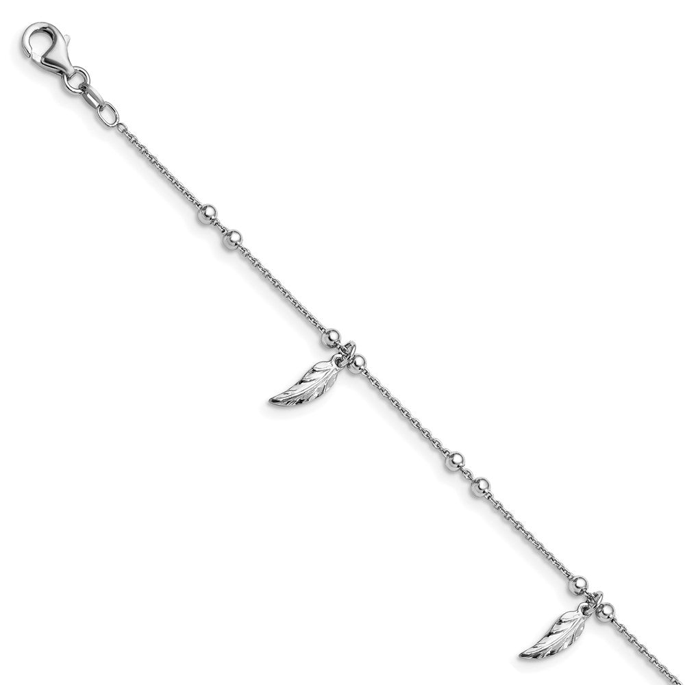 Sterling Silver Rhodium-plated Feathers 9 inch Plus 1 inch Extender - Total 10 inch Anklet