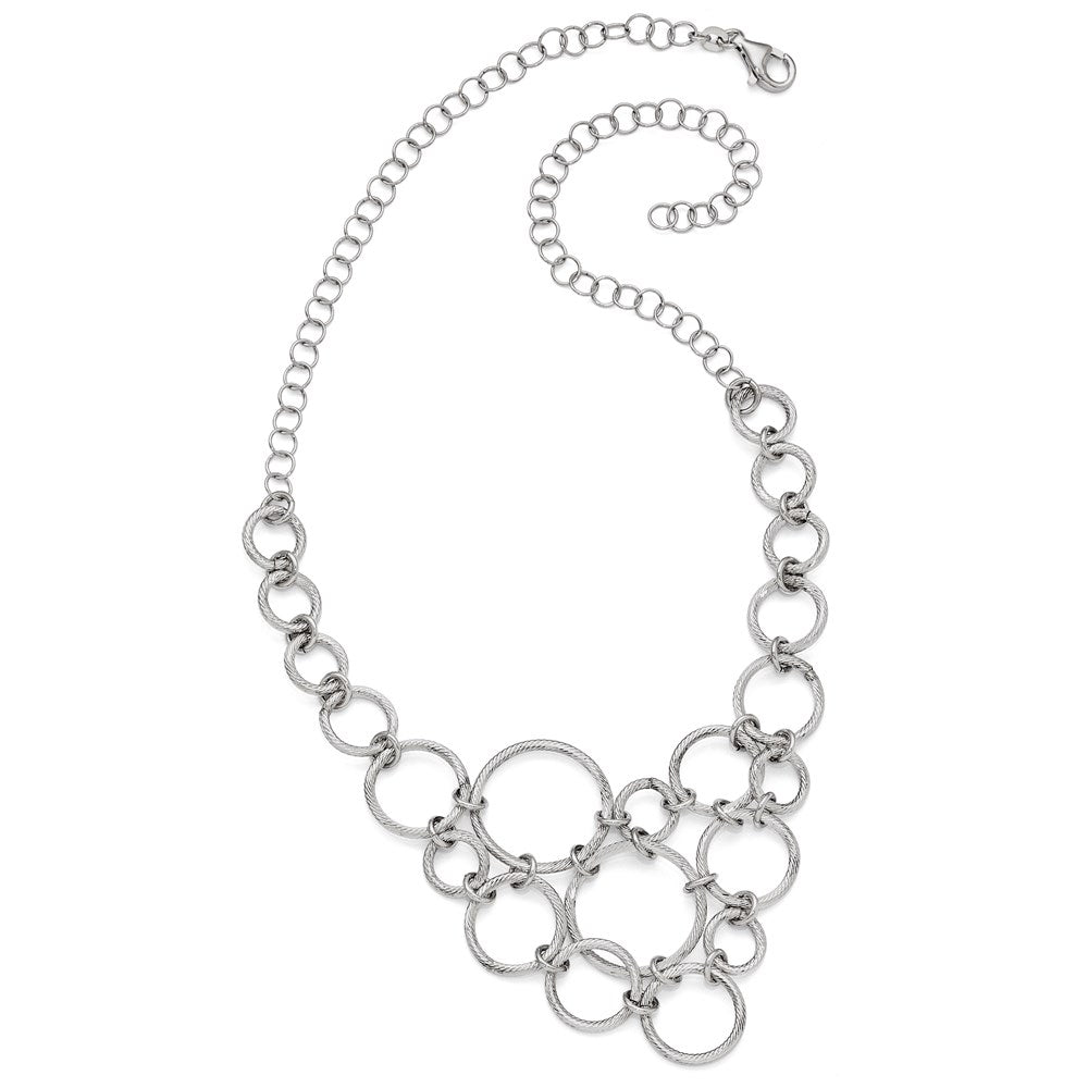 Sterling Silver Polished & Diamond-cut Fancy Link Necklace