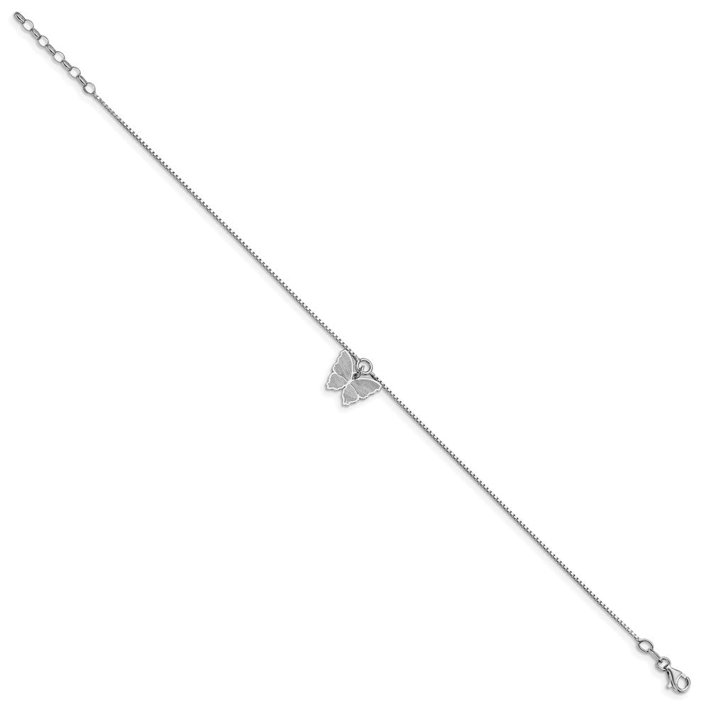 Sterling Silver Rhodium-plated Butterfly Charm 9 inch Plus 1 inch Extender - Total 10 inch Anklet