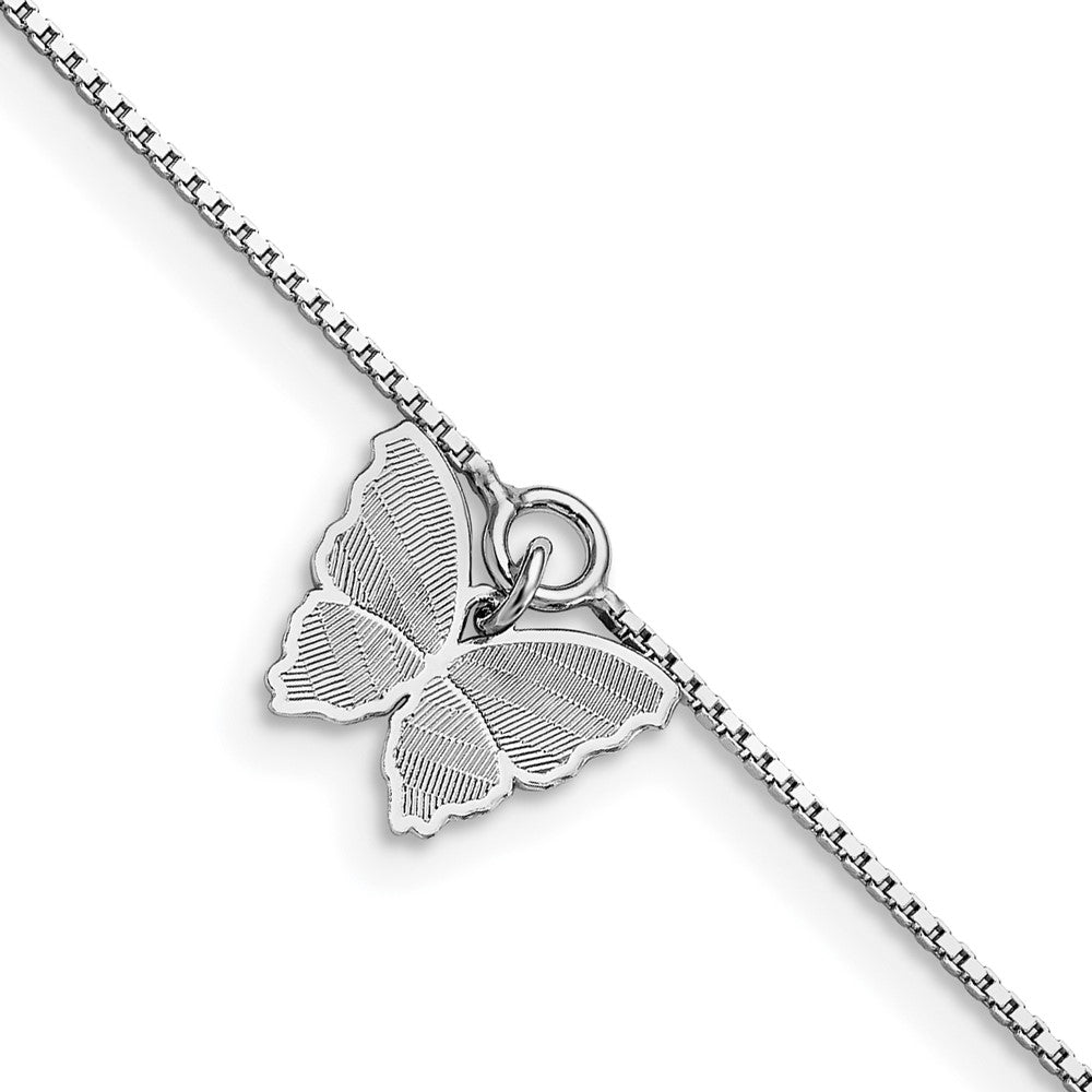 Sterling Silver Rhodium-plated Butterfly Charm 9 inch Plus 1 inch Extender - Total 10 inch Anklet