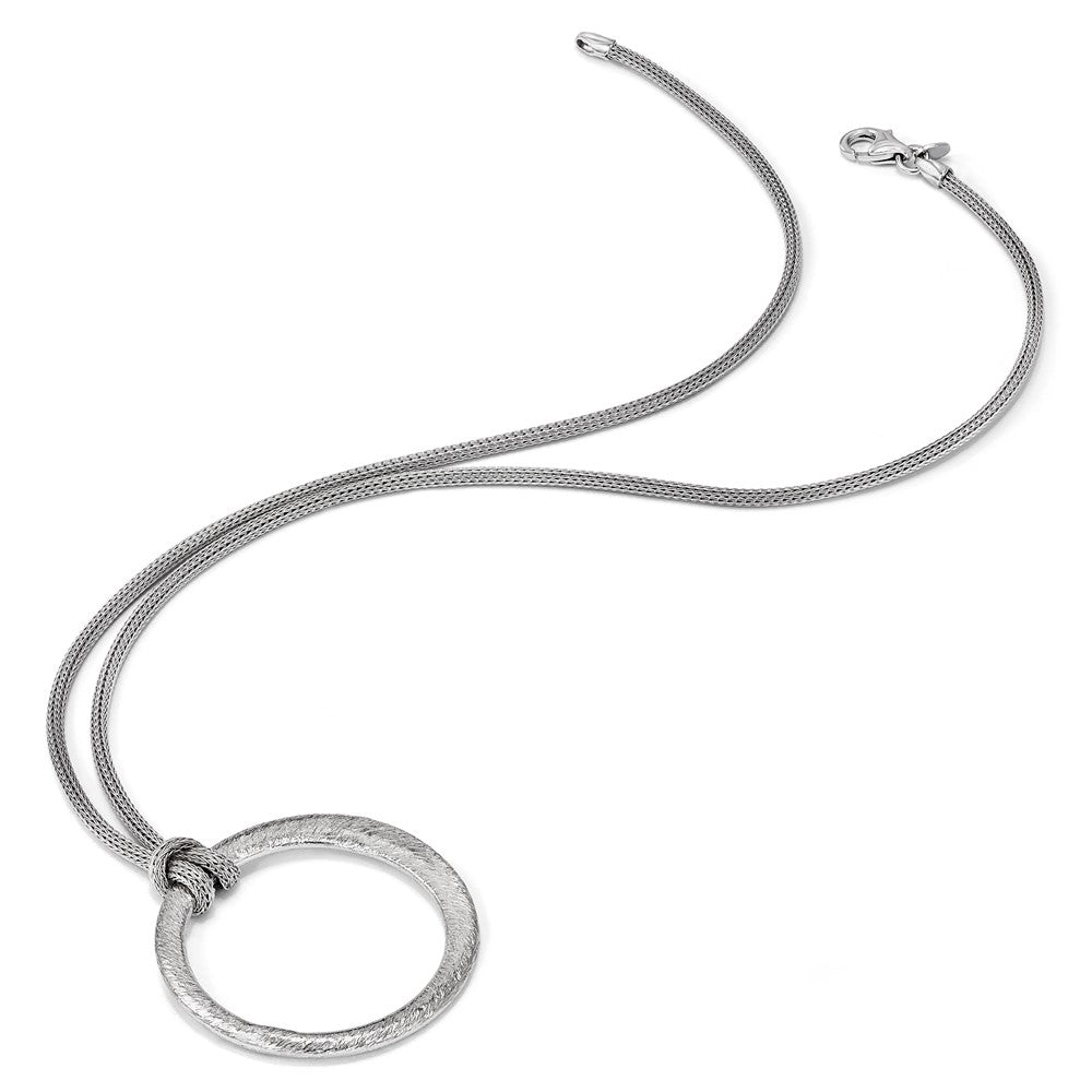 Sterling Silver RH-plated Textured Circle Pendant Necklace