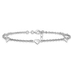 Sterling Silver Rhodium-plated Polished Heart 5-Station 9 inch with 1 inch extender - Total 10 inch Anklet