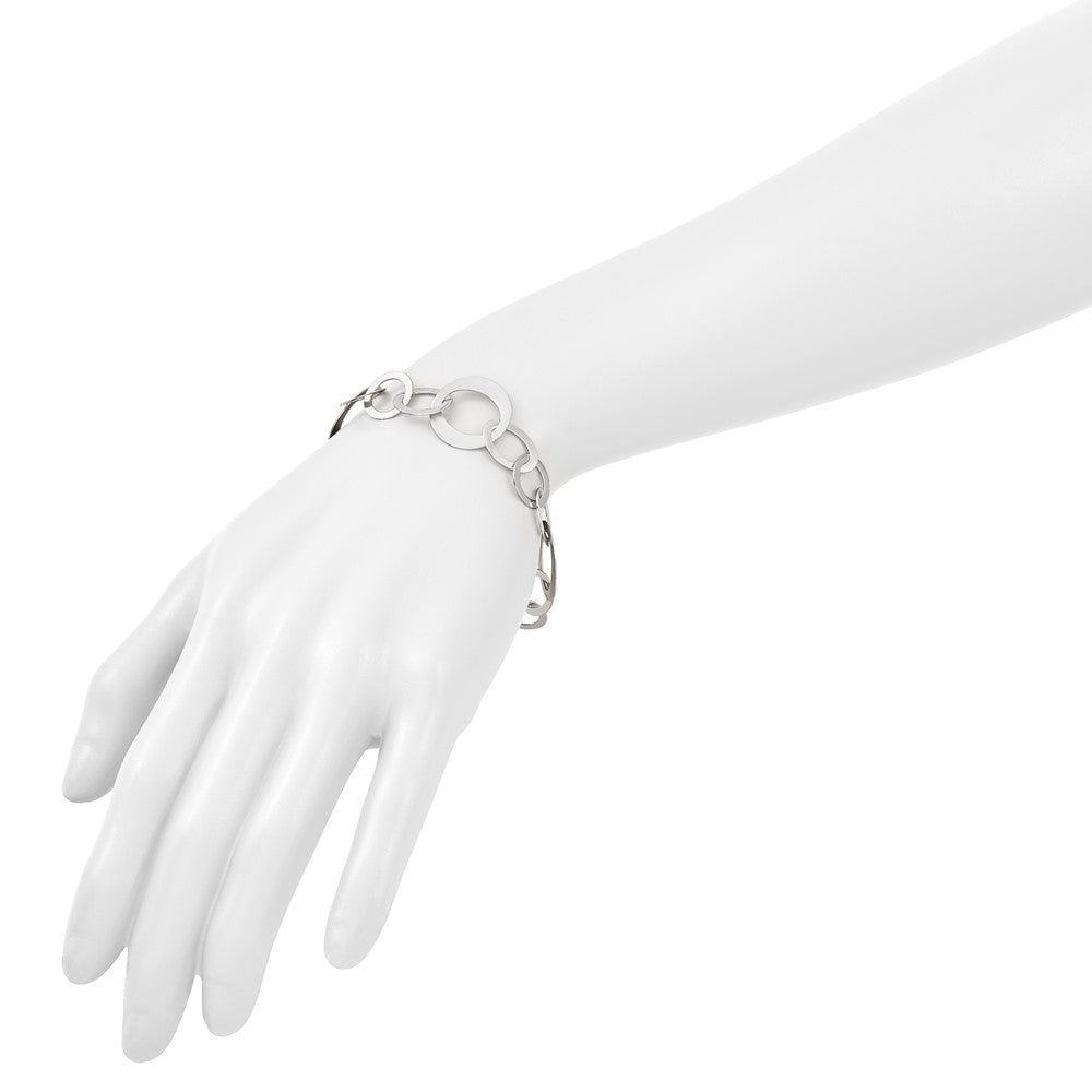 Sterling Silver Rhodium-plated Polished and Brushed Link Bracelet