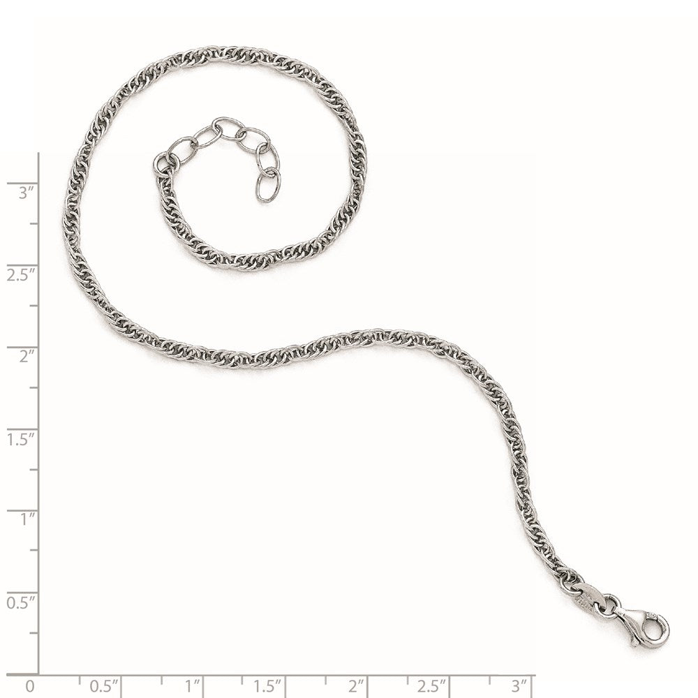 Sterling Silver Rhodium-plated Rope Plus Extender - Total Anklet
