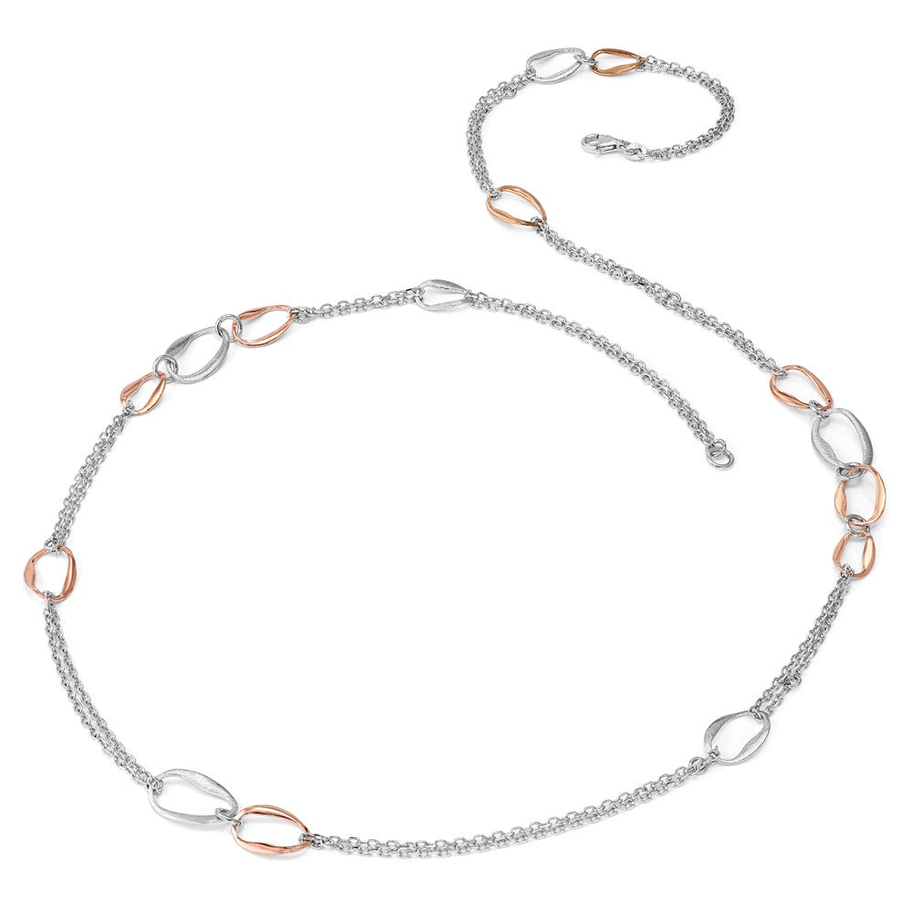 Sterling Silver RH/Rose-plat Scratch-finish 2-Chain Necklace