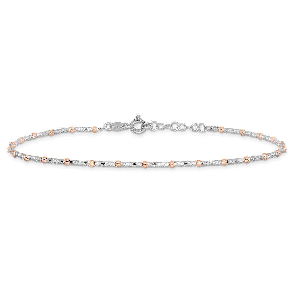 Sterling Silver Rose Flash-plated Beaded Plus Extender - Total Anklet