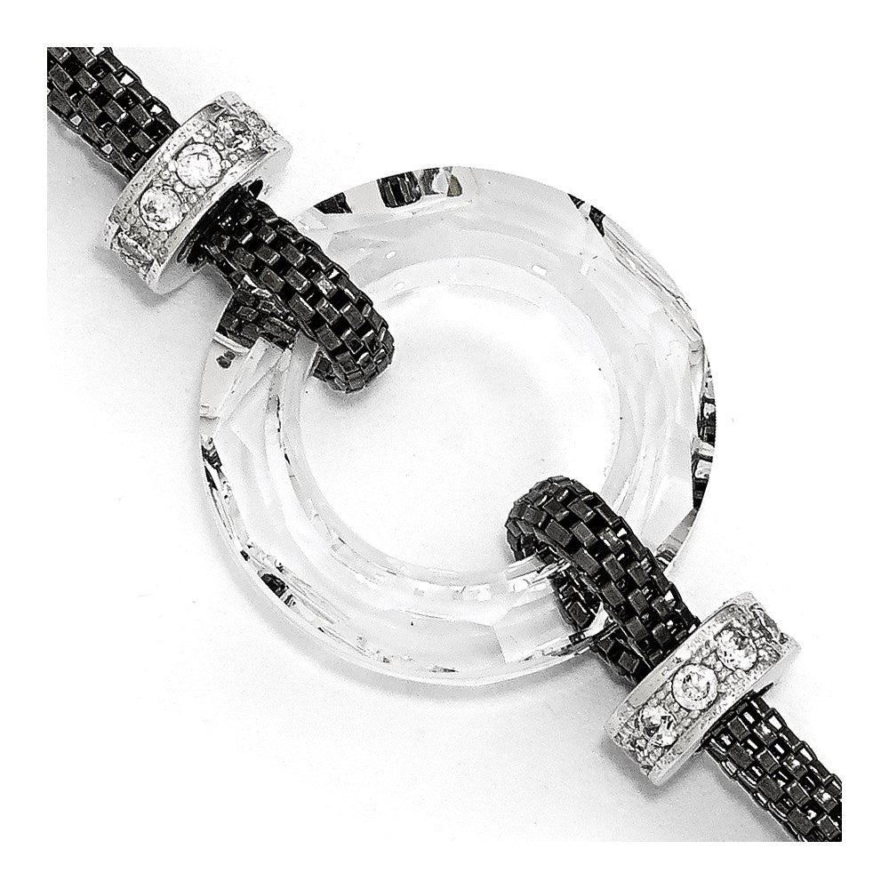 Sterling Silver Blk-plated Crystal Bracelet w/1in ext.