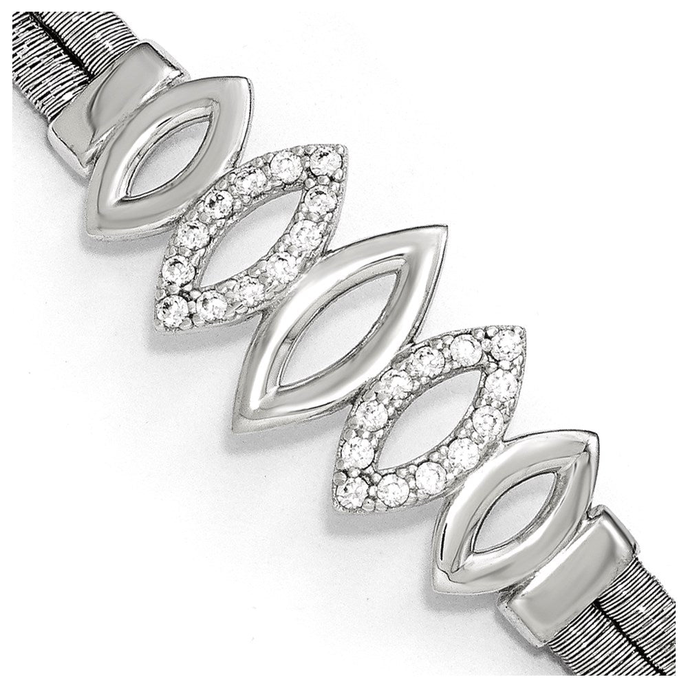Sterling Silver Polished CZ w/1.5in ext. Bracelet