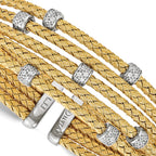 Sterling Silver Rhodium-plated Gold-plated CZ Woven Flexible Cuff