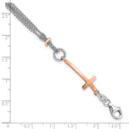 Sterling Silver w/Rose-tone Cross w/1.5in ext. w/Cross Bracelet