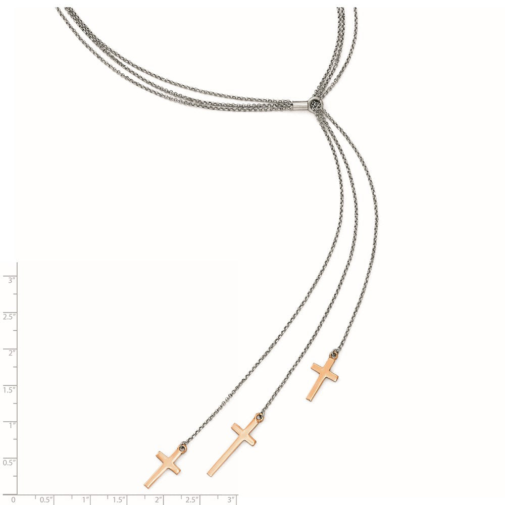 Sterling Silver 3 Rose-tone Cross Adj up to 24in Slip-on Necklace