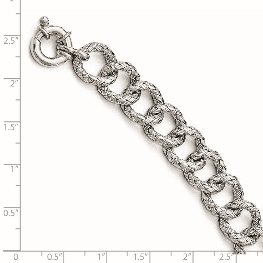 Sterling Silver Polished Textured Bracelet- Fancy Spring Ring