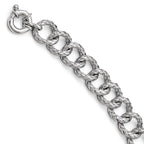 Sterling Silver Polished Textured Bracelet- Fancy Spring Ring