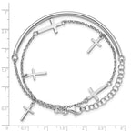 Sterling Silver RH-plt Polished Crosses w/2in ext. Wrap Bracelet