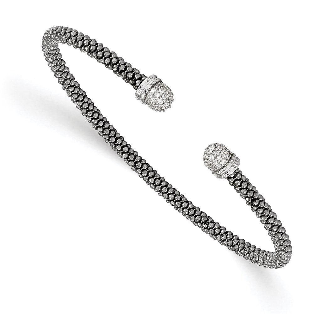 Sterling Silver Ruthenium-plated CZ Cuff Bangle