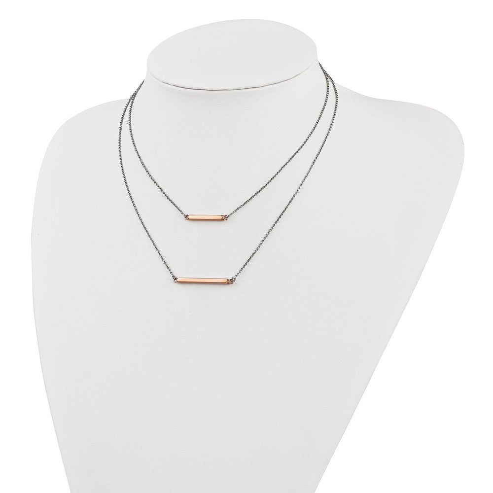 Sterling Silver RH-plt Fancy  Rose-tone Bar w/2in ext. Necklace