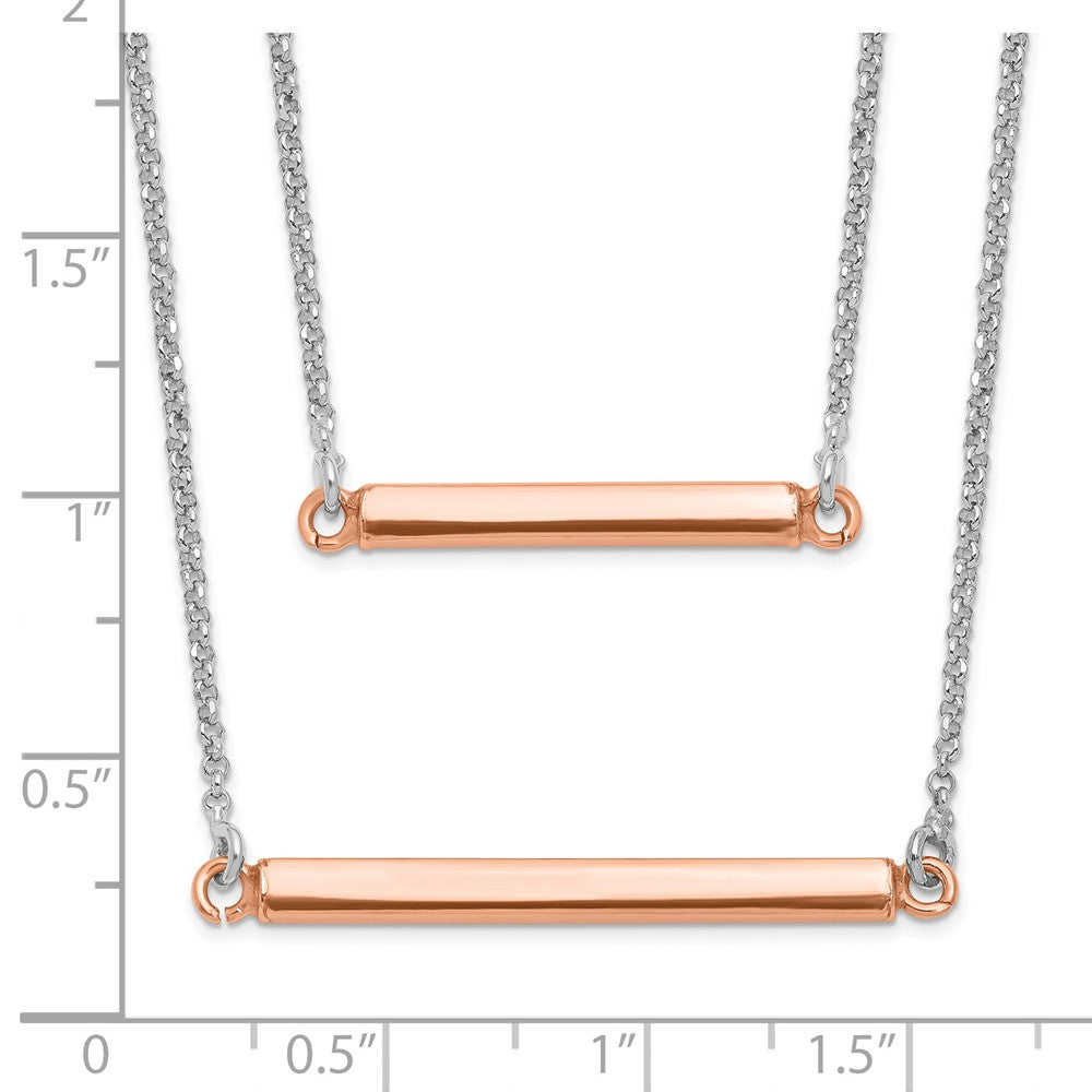 Sterling Silver RH-plt Fancy  Rose-tone Bar w/2in ext. Necklace