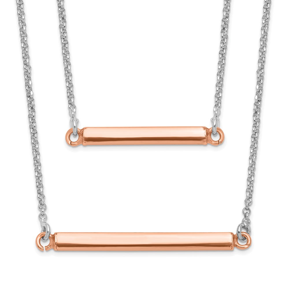 Sterling Silver RH-plt Fancy  Rose-tone Bar w/2in ext. Necklace